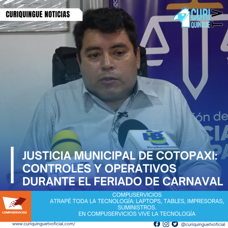 Nota 3 #NoticiaLocal Marcelo Sandoval, director de Justicia Municipal, se pronunció sobre los trabajos realizados durante el feriado de Carnaval. Se llevaron a cabo controles y operativos para garantizar la seguridad y el orden en los eventos masivos ¹. Además, Sandoval destacó que, a pesar de algunas novedades y conflictos menores, la situación se mantuvo bajo control gracias al despliegue de todos los efectivos para cubrir los espacios dentro de estos eventos. Te recordamos que puedes seguirnos a través de #CuriquingueTv en #ATVCABLE #canal83 #Latacunga #Pujilí #Saquisilí #CBVisión #canal79 #Salcedo #Ambato #TVPlus #canal48 #LaManá #Valencia #Quevedo ¡Gracias por sintonizarnos! Más noticias y Tv en vivo: www.curiquinguetv.com #CuriquingueTvOficial