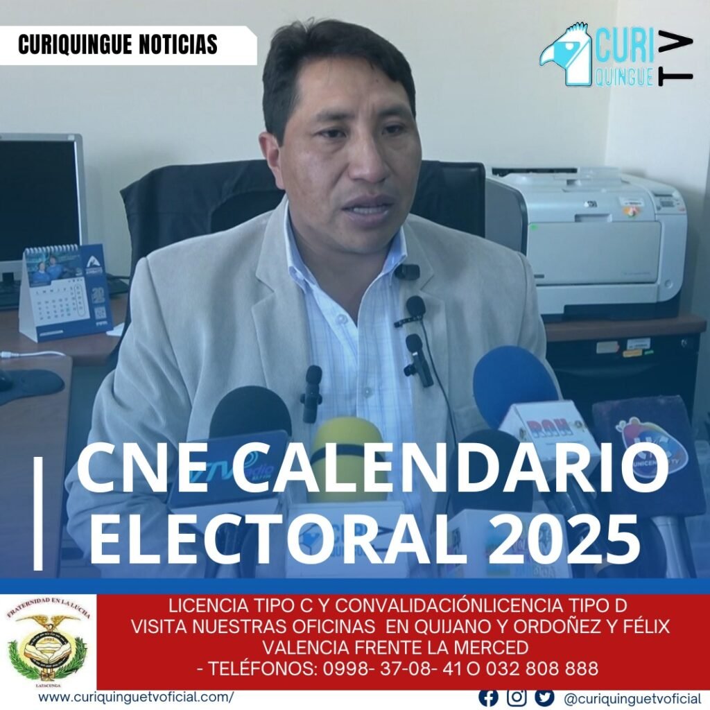 #NoticiaLocal Director del CNE Cotopaxi informa a la ciudadanía como se encuentra el calendario electoral para la segunda vuelta que se llevará a cabo el próximo 13 de abril de 2025, en dónde se decidirá quién será el próximo presidente de los ecuatorianos. Le recordamos que puede seguir a través de #CuriquingueTv en #ATVCABLE #canal83 #Latacunga #Pujilí #Saquisilí #CBVisión #canal79 #Salcedo #Ambato #TVPlus #canal48 #LaManá #Valencia #Quevedo ¡Gracias por sintonizarnos! Más noticias y Tv en vivo: www.curiquinguetv.com #CuriquingueTvOficial