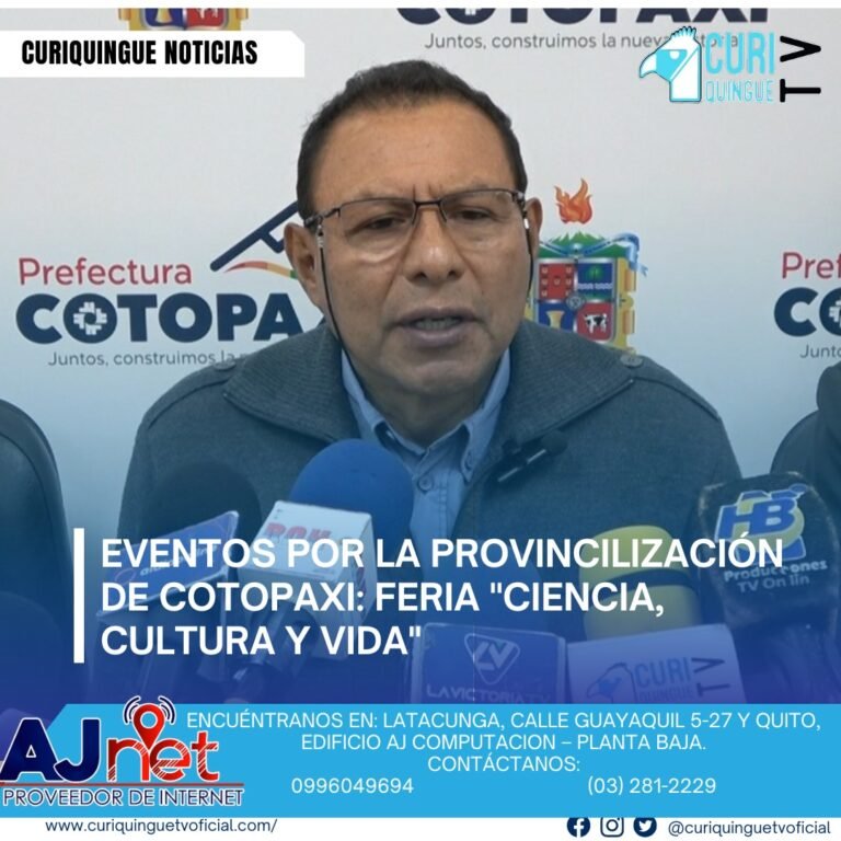 #NoticiaLocal El viceprefecto de Cotopaxi anunció la realización de varios eventos en el marco de la Provincilización de Cotopaxi. Uno de los eventos destacados es la feria "Ciencia, Cultura y Vida", que busca concientizar sobre la importancia del agua, especialmente en vísperas del Día Mundial del Agua. La feria se enfocará en la valorización del agua y su cuidado. Le recordamos que puede seguir a través de #CuriquingueTv en #ATVCABLE #canal83 #Latacunga #Pujilí #Saquisilí #CBVisión #canal79 #Salcedo #Ambato #TVPlus #canal48 #LaManá #Valencia #Quevedo ¡Gracias por sintonizarnos! Más noticias y Tv en vivo: www.curiquinguetv.com #CuriquingueTvOficial