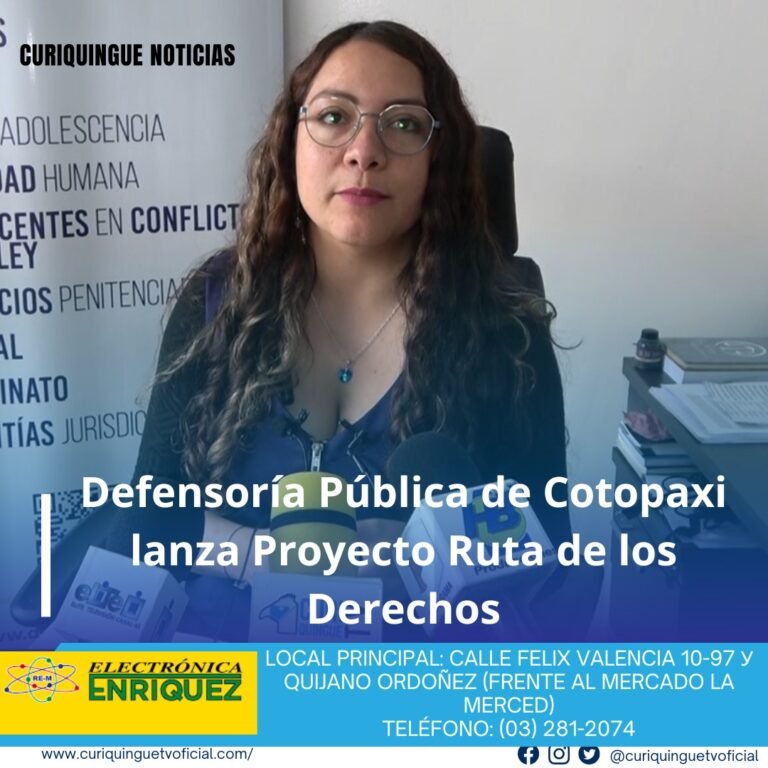 #NoticiaLocal La Defensoría Pública de Cotopaxi ha anunciado el lanzamiento del Proyecto Ruta de los Derechos, una iniciativa diseñada para promover y proteger los derechos de los ciudadanos en la región. Según la institución, este proyecto busca brindar información y orientación a la población sobre sus derechos y cómo ejercerlos. La Defensoría Pública de Cotopaxi recuerda que todos sus servicios son completamente gratuitos, por lo que invita a la comunidad a acercarse y solicitar asistencia. Le recordamos que puede seguir a través de #CuriquingueTv en #ATVCABLE #canal83 #Latacunga #Pujilí #Saquisilí #CBVisión #canal79 #Salcedo #Ambato #TVPlus #canal48 #LaManá #Valencia #Quevedo ¡Gracias por sintonizarnos! Más noticias y Tv en vivo: www.curiquinguetv.com #CuriquingueTvOficial