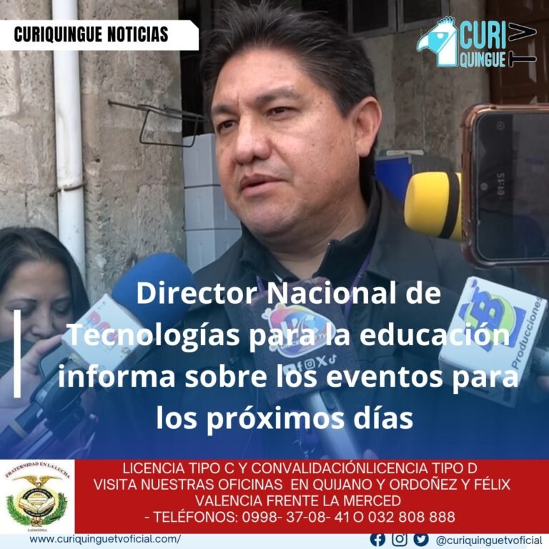 #NoticiaLocal El director nacional de tecnologías para la educación informa sobre los eventos programados para los próximos días, cuyo objetivo es mejorar la educación y conocimientos tecnológicos. Estos eventos buscan fortalecer la integración de la tecnología en el proceso educativo, promoviendo así una educación más innovadora y efectiva. Le recordamos que puede seguir a través de #CuriquingueTv en #ATVCABLE #canal83 #Latacunga #Pujilí #Saquisilí #CBVisión #canal79 #Salcedo #Ambato #TVPlus #canal48 #LaManá #Valencia #Quevedo ¡Gracias por sintonizarnos! Más noticias y Tv en vivo: www.curiquinguetv.com #CuriquingueTvOficial