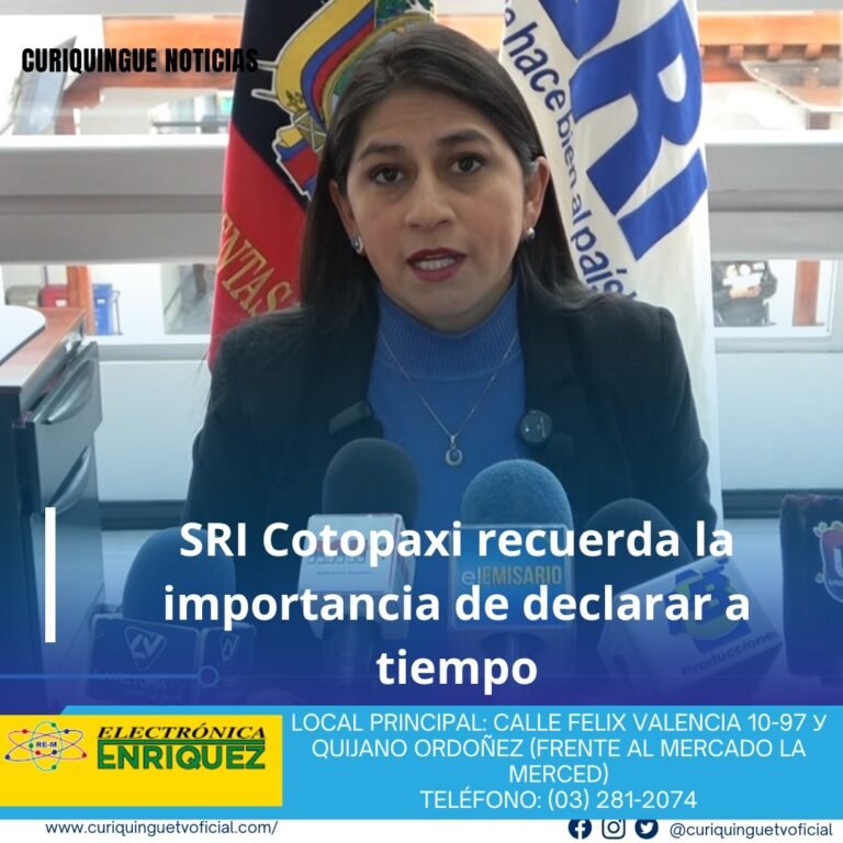 #NoticiaLocal SRI Cotopaxi recuerda la importancia de declarar a tiempo La directora del Servicio de Rentas Internas (SRI) de Cotopaxi hizo un llamado a todos los contribuyentes obligados a llevar facturación, recordando la importancia de presentar sus declaraciones en los plazos establecidos. Señaló que el cumplimiento oportuno de estas obligaciones evita sanciones económicas y contribuye al fortalecimiento de la cultura tributaria en la provincia. Asimismo, invitó a la ciudadanía a informarse sobre los procesos y fechas clave a través de los canales oficiales del SRI. Le recordamos que puede seguir a través de #CuriquingueTv en #ATVCABLE #canal83 #Latacunga #Pujilí #Saquisilí #CBVisión #canal79 #Salcedo #Ambato #TVPlus #canal48 #LaManá #Valencia #Quevedo ¡Gracias por sintonizarnos! Más noticias y Tv en vivo: www.curiquinguetv.com #CuriquingueTvOficial
