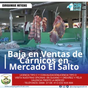 #NoticiaLocal La Semana Santa ha generado una baja en las ventas de cárnicos en el Mercado El Salto. Esto se debe a que muchas personas, por motivos religiosos, evitan consumir carne durante este período. Además, se ha observado que el techo del mercado presenta espacios sin cubrir, lo que afecta la visibilidad y el atractivo del lugar. Esta situación podría estar impactando negativamente en las ventas y la experiencia de los clientes. Se espera que se tomen medidas para abordar esta situación y mejorar la oferta de productos y la infraestructura del mercado. Le recordamos que puede seguir a través de #CuriquingueTv en #ATVCABLE #canal83 #Latacunga #Pujilí #Saquisilí #CBVisión #canal79 #Salcedo #Ambato #TVPlus #canal48 #LaManá #Valencia #Quevedo ¡Gracias por sintonizarnos! Más noticias y Tv en vivo: www.curiquinguetv.com #CuriquingueTvOficial