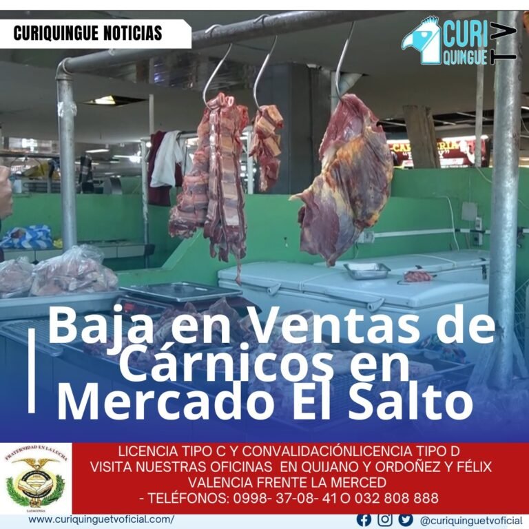 #NoticiaLocal La Semana Santa ha generado una baja en las ventas de cárnicos en el Mercado El Salto. Esto se debe a que muchas personas, por motivos religiosos, evitan consumir carne durante este período. Además, se ha observado que el techo del mercado presenta espacios sin cubrir, lo que afecta la visibilidad y el atractivo del lugar. Esta situación podría estar impactando negativamente en las ventas y la experiencia de los clientes. Se espera que se tomen medidas para abordar esta situación y mejorar la oferta de productos y la infraestructura del mercado. Le recordamos que puede seguir a través de #CuriquingueTv en #ATVCABLE #canal83 #Latacunga #Pujilí #Saquisilí #CBVisión #canal79 #Salcedo #Ambato #TVPlus #canal48 #LaManá #Valencia #Quevedo ¡Gracias por sintonizarnos! Más noticias y Tv en vivo: www.curiquinguetv.com #CuriquingueTvOficial