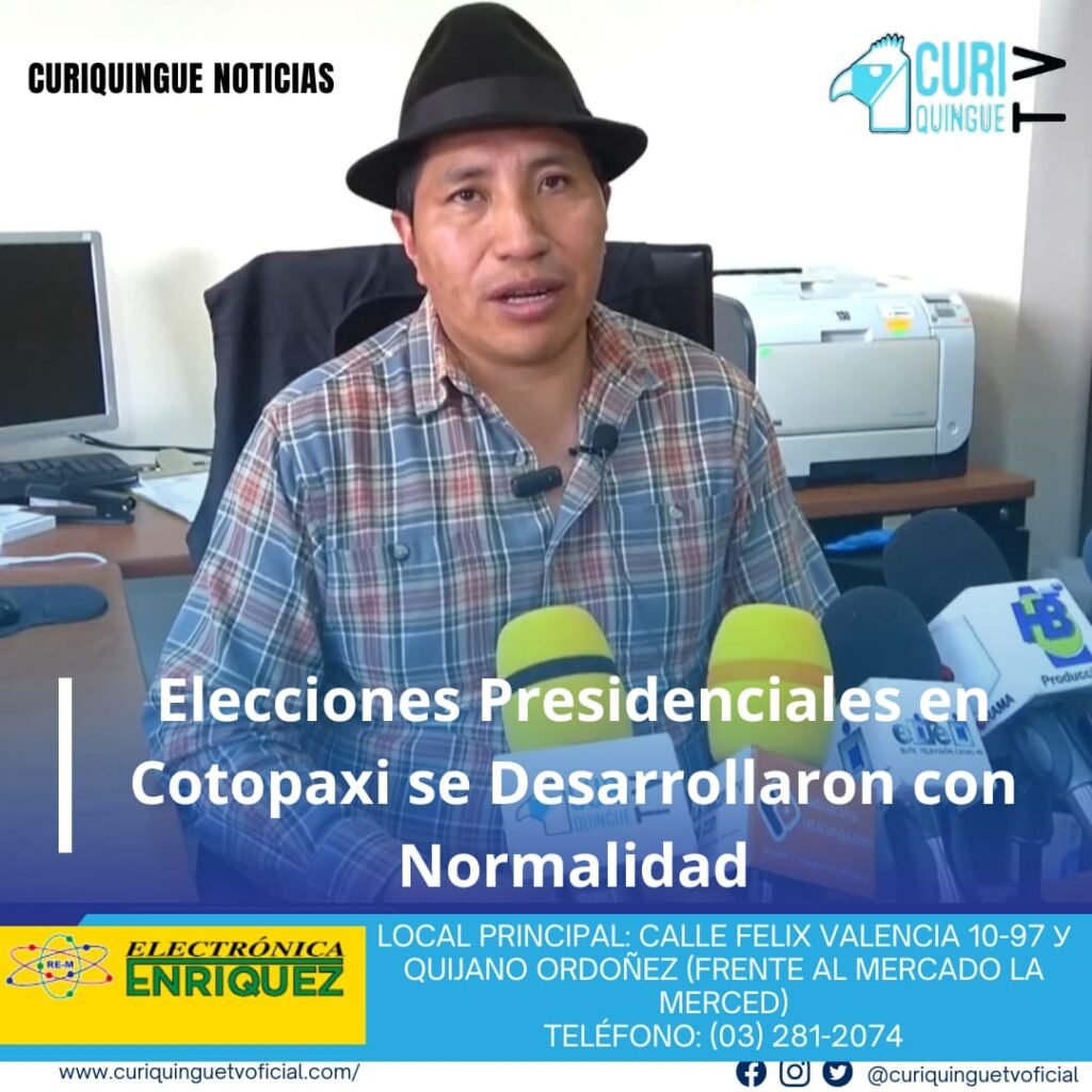 #NoticiaProvincial Las elecciones presidenciales en la provincia de Cotopaxi, se llevaron a cabo con total normalidad, según informó el director del Consejo Nacional Electoral (CNE) de Cotopaxi. En comparación con eventos anteriores, el índice de ausentismo disminuyó significativamente en esta ocasión. La jornada electoral transcurrió sin mayores contratiempos, permitiendo a los ciudadanos ejercer su derecho al voto de manera segura y tranquila. Le recordamos que puede seguir através de #CuriquingueTv en #ATVCABLE #canal83 #Latacunga #Pujilí #Saquisilí #CBVisión #canal79 #Salcedo #Ambato #TVPlus #canal48 #LaManá #Valencia #Quevedo a las 07H00. ¡Gracias por sintonizarnos! #CuriquingueTv #UnaNuevaFormaDeHacerTelevisión www.curiquinguetv.com