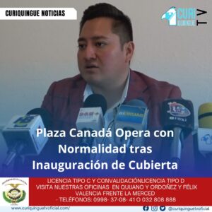 #NoticiaLocal El director de Servicios Públicos, Luis Chacón, informó que la Plaza Canadá está funcionando con normalidad después de la inauguración de su cubierta. Según Chacón, los comerciantes están trabajando sin contratiempos y se están implementando controles para evitar el informalismo en la zona. Además, se realizarán controles especiales en las ventas de pescado seco durante la Semana Santa para garantizar la calidad y seguridad de los productos. La implementación de estos controles busca mejorar la experiencia de los visitantes y consumidores en la Plaza Canadá. Le recordamos que puede seguir através de #CuriquingueTv en #ATVCABLE #canal83 #Latacunga #Pujilí #Saquisilí #CBVisión #canal79 #Salcedo #Ambato #TVPlus #canal48 #LaManá #Valencia #Quevedo a las 07H00. ¡Gracias por sintonizarnos! #CuriquingueTv #UnaNuevaFormaDeHacerTelevisión www.curiquinguetv.com