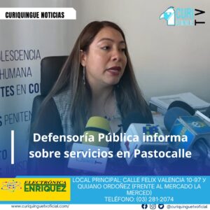 #NoticiaProvincial La Defensoría Pública de Cotopaxi llevó a cabo un evento en la parroquia de Pastocalle el lunes 14 de abril. El objetivo fue informar a la población sobre los servicios que ofrece esta institución, garantizando el acceso gratuito a la justicia para personas en estado de indefensión económica, social o cultural, así como para grupos de atención prioritaria. La Defensoría Pública del Ecuador tiene presencia en las 24 provincias del país y brinda asesoría legal y patrocinio gratuito . Le recordamos que puede seguir através de #CuriquingueTv en #ATVCABLE #canal83 #Latacunga #Pujilí #Saquisilí #CBVisión #canal79 #Salcedo #Ambato #TVPlus #canal48 #LaManá #Valencia #Quevedo a las 07H00. ¡Gracias por sintonizarnos! #CuriquingueTv #UnaNuevaFormaDeHacerTelevisión www.curiquinguetv.com