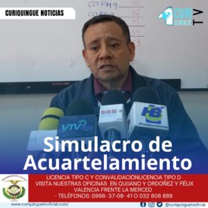 #NoticiaLocal Este sábado 26 de abril, se realizó un simulacro de acuartelamiento en la ciudad. Durante el ejercicio, se hizo un llamado a los jóvenes nacidos en el año 2006 para que participen en la actividad. El simulacro busca evaluar la capacidad de respuesta y preparación de las fuerzas armadas y de seguridad en caso de emergencia. e recordamos que puede seguir a través de #CuriquingueTv en #ATVCABLE #canal83 #Latacunga #Pujilí #Saquisilí #CBVisión #canal79 #Salcedo #Ambato #TVPlus #canal48 #LaManá #Valencia #Quevedo a las 07H00. ¡Gracias por sintonizarnos! #CuriquingueTv #UnaNuevaFormaDeHacerTelevisión www.curiquinguetv.com