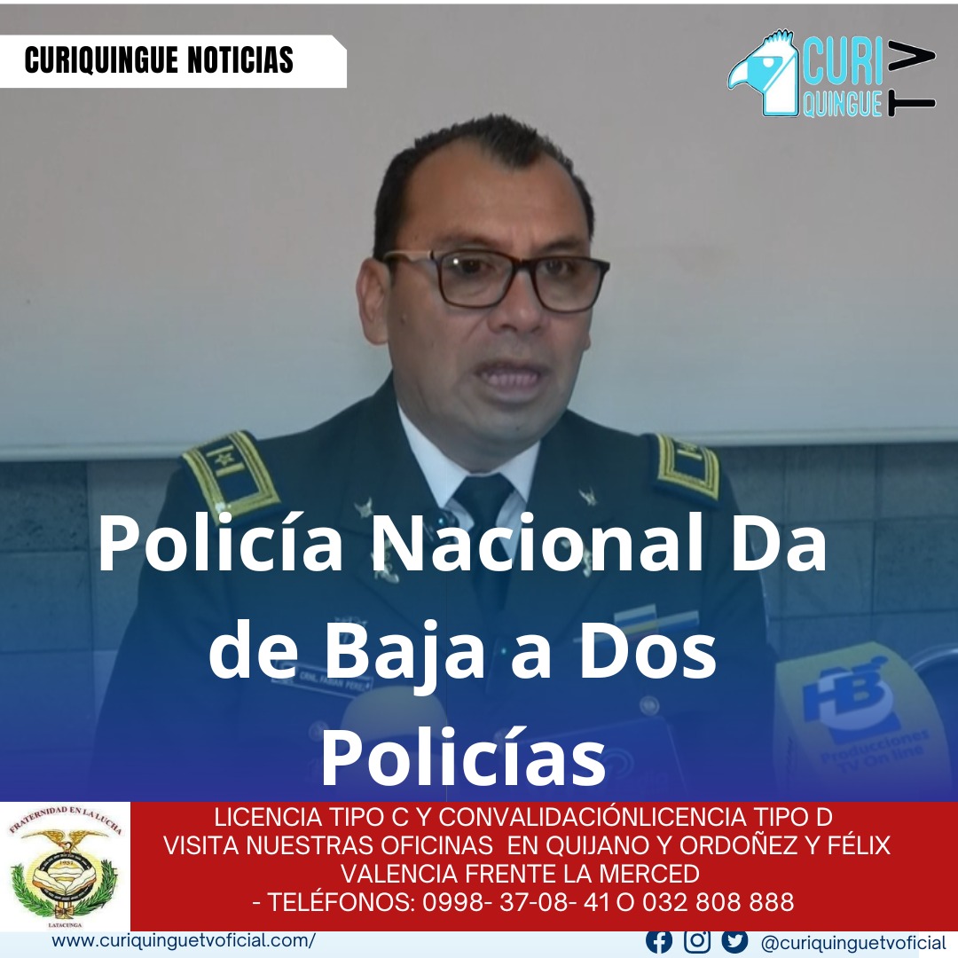 #NoticiaLocal La Policía Nacional dio de baja a dos policías que ingresaron sustancias sujetas a fiscalización en el CRS Cotopaxi. Las pruebas en contra de los policías son contundentes, y la resolución es la destitución de los agentes involucrados. Le recordamos que puede seguir a través de #CuriquingueTv en #ATVCABLE #canal83 #Latacunga #Pujilí #Saquisilí #CBVisión #canal79 #Salcedo #Ambato #TVPlus #canal48 #LaManá #Valencia #Quevedo a las 07H00. ¡Gracias por sintonizarnos! #CuriquingueTv #UnaNuevaFormaDeHacerTelevisión www.curiquinguetv.com