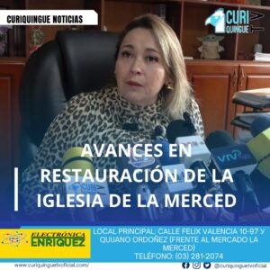 #NoticiaLocal La Vicealcaldesa de Latacunga, María Esther Veloz, informó sobre los avances en los trabajos de restauración de la Iglesia de la Merced. Según Veloz, la primera etapa del proyecto está cerca de concluir, lo que es un paso importante para preservar el patrimonio cultural y religioso de la ciudad. Le recordamos que puede seguir a través de #CuriquingueTv en #ATVCABLE #canal83 #Latacunga #Pujilí #Saquisilí #CBVisión #canal79 #Salcedo #Ambato #TVPlus #canal48 #LaManá #Valencia #Quevedo a las 07H00. ¡Gracias por sintonizarnos! #CuriquingueTv #UnaNuevaFormaDeHacerTelevisión www.curiquinguetv.com
