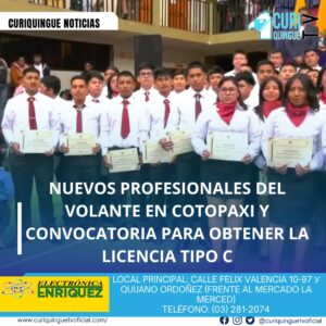 #NoticiaLocal El Sindicato de Choferes Profesionales de Cotopaxi realizó una ceremonia de graduación para entregar nuevos profesionales del volante a la sociedad, donde hombres y mujeres recibieron su licencia tipo C después de completar su formación. Además, el sindicato informa que las matrículas están abiertas para las personas que desean obtener la licencia profesional, y los interesados pueden acercarse a las oficinas para obtener más información y realizar su inscripción. Le recordamos que puede seguir a través de #CuriquingueTv en #ATVCABLE #canal83 #Latacunga #Pujilí #Saquisilí #CBVisión #canal79 #Salcedo #Ambato #TVPlus #canal48 #LaManá #Valencia #Quevedo a las 07H00. ¡Gracias por sintonizarnos! #CuriquingueTv #UnaNuevaFormaDeHacerTelevisión www.curiquinguetv.com