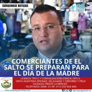 #NoticiaLocal Los comerciantes del Centro Comercial Popular El Salto están listos para celebrar el Día de la Madre con una variedad de ofertas especiales. En esta fecha tan especial, los ciudadanos pueden encontrar diferentes artículos a precios competitivos en el mercado. Los comerciantes esperan una gran afluencia de compradores y están preparados para ofrecerles las mejores opciones. Le recordamos que puede seguir a través de #CuriquingueTv en #ATVCABLE #canal83 #Latacunga #Pujilí #Saquisilí #CBVisión #canal79 #Salcedo #Ambato #TVPlus #canal48 #LaManá #Valencia #Quevedo a las 07H00. ¡Gracias por sintonizarnos! #CuriquingueTv #UnaNuevaFormaDeHacerTelevisión www.curiquinguetv.com