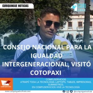 #NoticiaLocal Aron Sánchez, secretario técnico del Consejo Nacional para la Igualdad Intergeneracional, visitó la provincia de Cotopaxi y dio a conocer que los 221 cantones del país tienen un promedio de 2,47 en una escala de 0 a 5 en materia de igualdad intergeneracional. Le recordamos que puede seguir a través de #CuriquingueTv en #ATVCABLE #canal83 #Latacunga #Pujilí #Saquisilí #CBVisión #canal79 #Salcedo #Ambato #TVPlus #canal48 #LaManá #Valencia #Quevedo a las 07H00. ¡Gracias por sintonizarnos! #CuriquingueTv #UnaNuevaFormaDeHacerTelevisión www.curiquinguetv.com