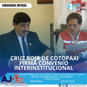 #NoticiaLocal La Cruz Roja de Cotopaxi ha firmado un convenio interinstitucional con el objetivo de beneficiar a la ciudadanía y cumplir con su mandato de salvar vidas. Este acuerdo busca fortalecer la atención y asistencia a la comunidad en situaciones de emergencia y necesidad. Le recordamos que puede seguir a través de #CuriquingueTv en #ATVCABLE #canal83 #Latacunga #Pujilí #Saquisilí #CBVisión #canal79 #Salcedo #Ambato #TVPlus #canal48 #LaManá #Valencia #Quevedo a las 07H00. ¡Gracias por sintonizarnos! #CuriquingueTv #UnaNuevaFormaDeHacerTelevisión www.curiquinguetv.com