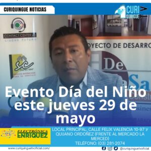 #NoticiaLocal La Fundación Aprendamos Jugando organiza un evento en la Plazoleta El Salto el 29 de mayo para celebrar el Día del Niño en Ciudad Futuro. Le recordamos que puede seguir a través de #CuriquingueTv en #ATVCABLE #canal83 #Latacunga #Pujilí #Saquisilí #CBVisión #canal79 #Salcedo #Ambato #TVPlus #canal48 #LaManá #Valencia #Quevedo a las 07H00. ¡Gracias por sintonizarnos! #CuriquingueTv #UnaNuevaFormaDeHacerTelevisión www.curiquinguetv.com