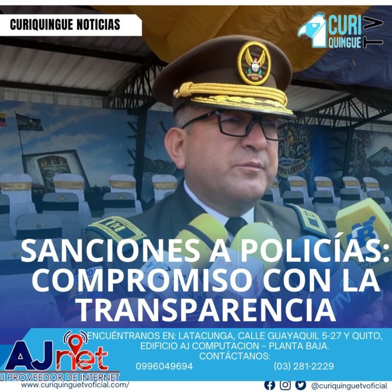 #NoticiaLocal El comandante de la Subzona 5 de la Policía Nacional informó sobre las sanciones impuestas a varios miembros de la institución que están involucrados en actos ilegales, demostrando el compromiso de la Policía con la transparencia y la justicia. Le recordamos que puede seguir a través de #CuriquingueTv en #ATVCABLE #canal83 #Latacunga #Pujilí #Saquisilí #CBVisión #canal79 #Salcedo #Ambato #TVPlus #canal48 #LaManá #Valencia #Quevedo a las 07H00. ¡Gracias por sintonizarnos! #CuriquingueTv #UnaNuevaFormaDeHacerTelevisión www.curiquinguetv.com
