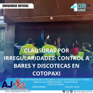 #NoticiaLocal La Intendencia General de Policía llevó a cabo controles en bares, discotecas y eventos, clausurando varios establecimientos que no contaban con los permisos respectivos. La seguridad y el orden público son fundamentales para nuestra comunidad. Le recordamos que puede seguir a través de #CuriquingueTv en #ATVCABLE #canal83 #Latacunga #Pujilí #Saquisilí #CBVisión #canal79 #Salcedo #Ambato #TVPlus #canal48 #LaManá #Valencia #Quevedo a las 07H00. ¡Gracias por sintonizarnos! #CuriquingueTv #UnaNuevaFormaDeHacerTelevisión www.curiquinguetv.com