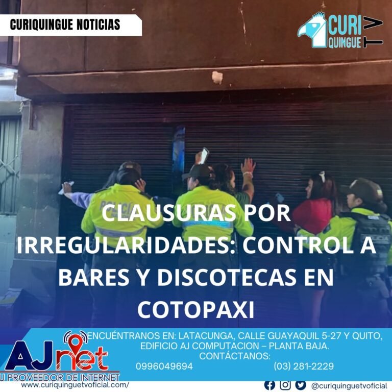#NoticiaLocal La Intendencia General de Policía llevó a cabo controles en bares, discotecas y eventos, clausurando varios establecimientos que no contaban con los permisos respectivos. La seguridad y el orden público son fundamentales para nuestra comunidad. Le recordamos que puede seguir a través de #CuriquingueTv en #ATVCABLE #canal83 #Latacunga #Pujilí #Saquisilí #CBVisión #canal79 #Salcedo #Ambato #TVPlus #canal48 #LaManá #Valencia #Quevedo a las 07H00. ¡Gracias por sintonizarnos! #CuriquingueTv #UnaNuevaFormaDeHacerTelevisión www.curiquinguetv.com