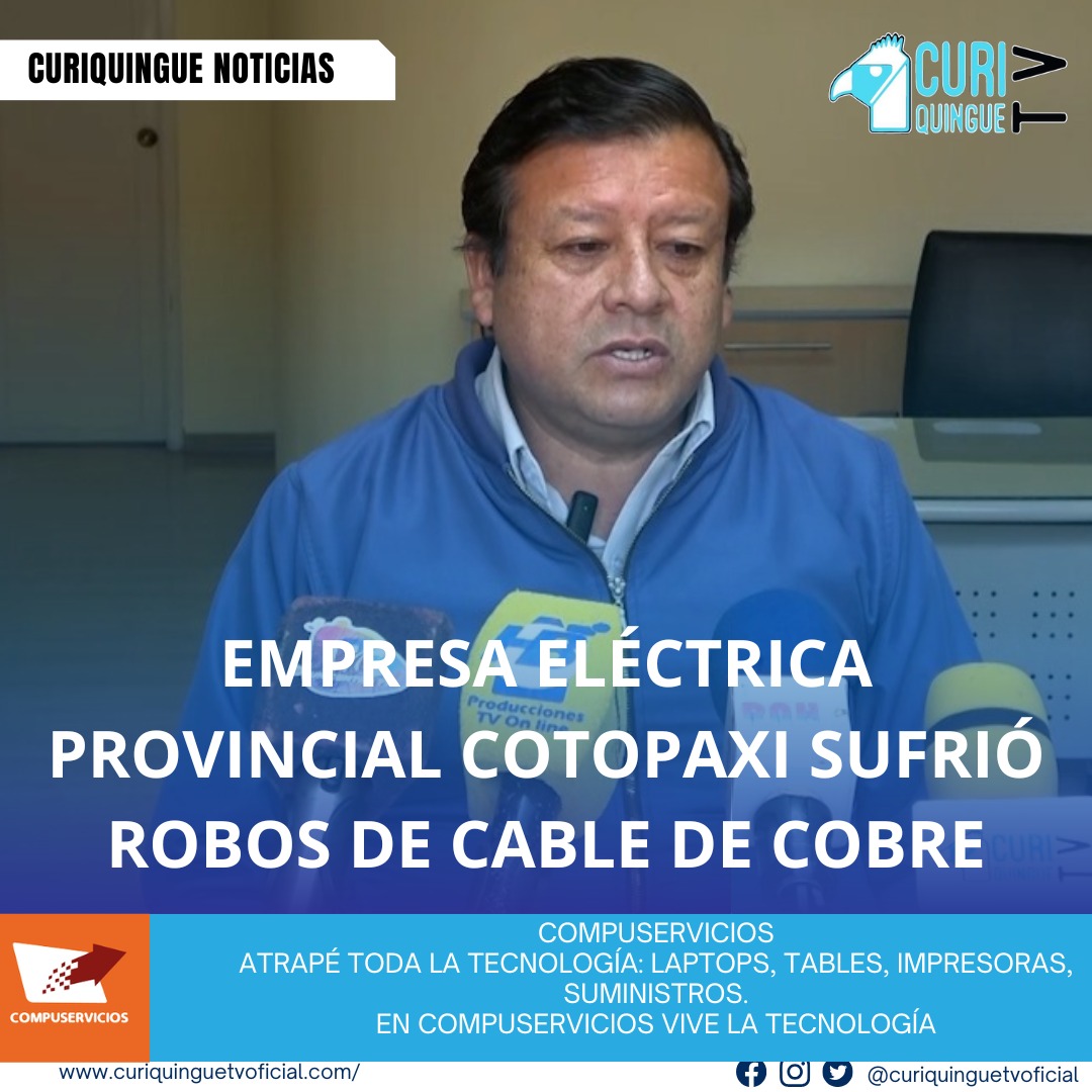 #NoticiaLocal La Empresa Eléctrica Provincial Cotopaxi ha sufrido varios robos de cable de cobre, lo que ha generado pérdidas aproximadas de $35,000. Las autoridades están investigando estos hechos para dar con los responsables. Le recordamos que puede seguir a través de #CuriquingueTv en #ATVCABLE #canal83 #Latacunga #Pujilí #Saquisilí #CBVisión #canal79 #Salcedo #Ambato #TVPlus #canal48 #LaManá #Valencia #Quevedo a las 07H00. ¡Gracias por sintonizarnos! #CuriquingueTv #UnaNuevaFormaDeHacerTelevisión www.curiquinguetv.com