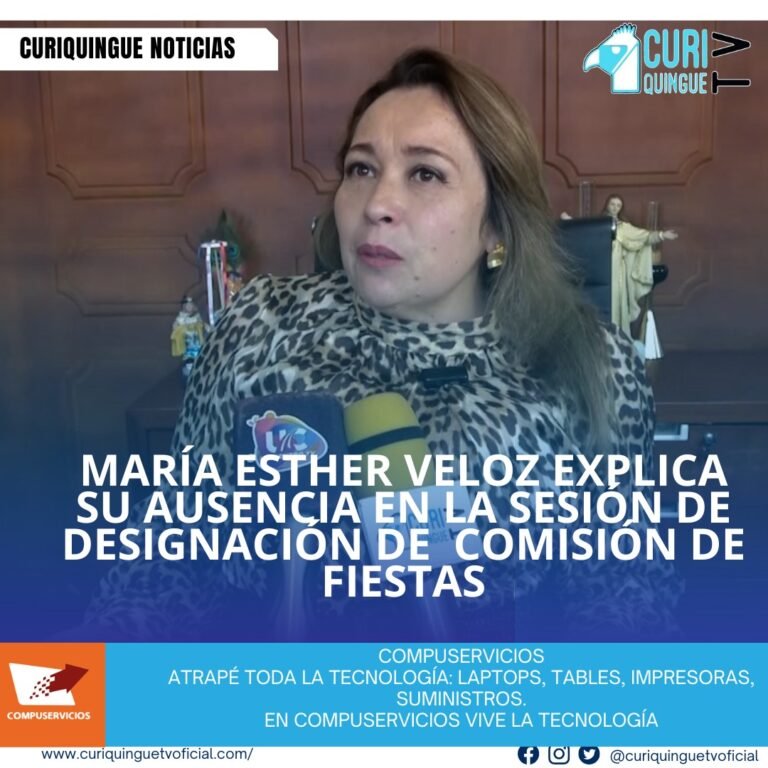 #NoticiaLocal Declaraciones de la Concejal María Esther Veloz : La concejal María Esther Veloz explica por qué no asistió a la sesión en la que se designaron a los concejales para la Comisión de Fiestas. Le recordamos que puede seguir a través de #CuriquingueTv en #ATVCABLE #canal83 #Latacunga #Pujilí #Saquisilí #CBVisión #canal79 #Salcedo #Ambato #TVPlus #canal48 #LaManá #Valencia #Quevedo a las 07H00. ¡Gracias por sintonizarnos! #CuriquingueTv #UnaNuevaFormaDeHacerTelevisión www.curiquinguetv.com