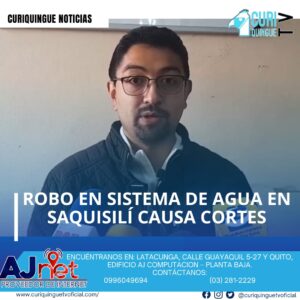 #NoticiaLocal El director de servicios públicos del cantón Saquisilí informó que un robo en el sistema de válvulas de aire provocó cortes de agua en la zona. Los técnicos trabajaron para reparar los daños y restablecer el servicio lo antes posible. Le recordamos que puede seguir a través de #CuriquingueTv en #ATVCABLE #canal83 #Latacunga #Pujilí #Saquisilí #CBVisión #canal79 #Salcedo #Ambato #TVPlus #canal48 #LaManá #Valencia #Quevedo a las 07H00. ¡Gracias por sintonizarnos! #CuriquingueTv #UnaNuevaFormaDeHacerTelevisión www.curiquinguetv.com