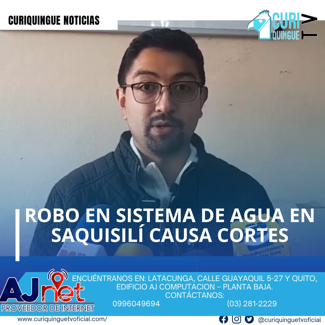 #NoticiaLocal El director de servicios públicos del cantón Saquisilí informó que un robo en el sistema de válvulas de aire provocó cortes de agua en la zona. Los técnicos trabajaron para reparar los daños y restablecer el servicio lo antes posible. Le recordamos que puede seguir a través de #CuriquingueTv en #ATVCABLE #canal83 #Latacunga #Pujilí #Saquisilí #CBVisión #canal79 #Salcedo #Ambato #TVPlus #canal48 #LaManá #Valencia #Quevedo a las 07H00. ¡Gracias por sintonizarnos! #CuriquingueTv #UnaNuevaFormaDeHacerTelevisión www.curiquinguetv.com
