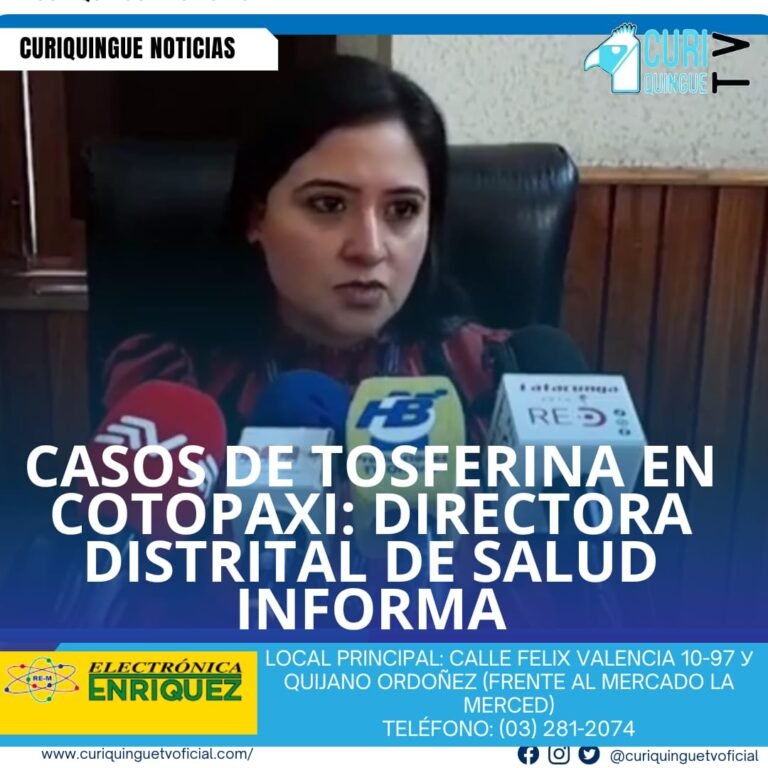 #NoticiaLocal La Directora Distrital de Salud de Cotopaxi informó sobre los casos actuales de tosferina en la provincia y destacó las medidas que se están tomando para controlar la situación. Además, mencionó la contratación de guardias de seguridad en los distintos puntos de salud para garantizar la seguridad y el bienestar de los pacientes y el personal médico. Le recordamos que puede seguir a través de #CuriquingueTv en #ATVCABLE #canal83 #Latacunga #Pujilí #Saquisilí #CBVisión #canal79 #Salcedo #Ambato #TVPlus #canal48 #LaManá #Valencia #Quevedo a las 07H00. ¡Gracias por sintonizarnos! #CuriquingueTv #UnaNuevaFormaDeHacerTelevisión www.curiquinguetv.com