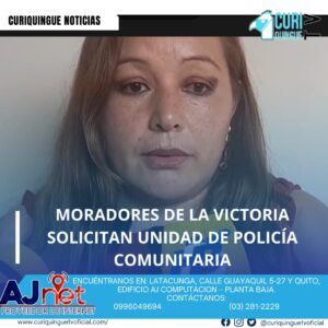 #NoticiaLocal Los moradores de la parroquia La Victoria visitaron las autoridades de la Gobernación de Cotopaxi para solicitar la construcción de una Unidad de Policía Comunitaria en el sector. La solicitud busca mejorar la seguridad y la tranquilidad de los habitantes de la zona. Le recordamos que puede seguir a través de #CuriquingueTv en #ATVCABLE #canal83 #Latacunga #Pujilí #Saquisilí #CBVisión #canal79 #Salcedo #Ambato #TVPlus #canal48 #LaManá #Valencia #Quevedo a las 07H00. ¡Gracias por sintonizarnos! #CuriquingueTv #UnaNuevaFormaDeHacerTelevisión www.curiquinguetv.com