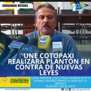 #NoticiaLocal La Unión Nacional de Educadores (UNE) de Cotopaxi anunció que realizará un plantón el 16 de julio en los bajos de la Gobernación de Cotopaxi. La protesta es en rechazo a las nuevas leyes que se pretenden modificar y que afectan a los educadores. Le recordamos que puede seguir a través de #CuriquingueTv en #ATVCABLE #canal83 #Latacunga #Pujilí #Saquisilí #CBVisión #canal79 #Salcedo #Ambato #TVPlus #canal48 #LaManá #Valencia #Quevedo a las 07H00. ¡Gracias por sintonizarnos! #CuriquingueTv #UnaNuevaFormaDeHacerTelevisión www.curiquinguetv.com