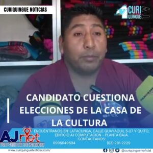 #Rectificación Como medio de comunicación rectificamos la expresión: ¿Candidato cuestionado? Por candidato cuestiona elecciones de la Casa de la Cultura. Se aproximan las elecciones en la Casa de la Cultura y un candidato indicó que su candidatura ha sido puesta en duda. La situación genera incertidumbre sobre el proceso electoral. Le recordamos que puede seguir a través de #CuriquingueTv en #ATVCABLE #canal83 #Latacunga #Pujilí #Saquisilí #CBVisión #canal79 #Salcedo #Ambato #TVPlus #canal48 #LaManá #Valencia #Quevedo a las 07H00. ¡Gracias por sintonizarnos! #CuriquingueTv #UnaNuevaFormaDeHacerTelevisión www.curiquinguetv.com