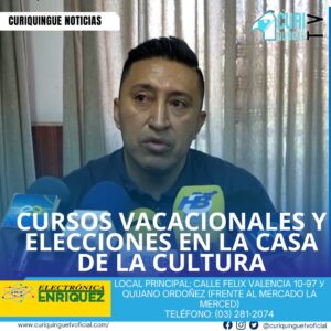 #NoticiaLocal El presidente subrogante de la Casa de la Cultura de Cotopaxi indicó que los cursos vacacionales se están llevando a cabo con normalidad. Se preparan para elegir al nuevo presidente de la Casa de la Cultura, con 3 listas inscritas para el proceso. Le recordamos que puede seguir a través de #CuriquingueTv en #ATVCABLE #canal83 #Latacunga #Pujilí #Saquisilí #CBVisión #canal79 #Salcedo #Ambato #TVPlus #canal48 #LaManá #Valencia #Quevedo a las 07H00. ¡Gracias por sintonizarnos! #CuriquingueTv #UnaNuevaFormaDeHacerTelevisión www.curiquinguetv.com