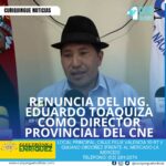 #NoticiaLocal El Ing. Eduardo Toaquiza presentó su renuncia como Director Provincial del Consejo Nacional Electoral (CNE). A continuación, se espera escuchar sus expresiones sobre esta decisión. Le recordamos que puede seguir a través de #CuriquingueTv en #ATVCABLE #canal83 #Latacunga #Pujilí #Saquisilí #CBVisión #canal79 #Salcedo #Ambato #TVPlus #canal48 #LaManá #Valencia #Quevedo a las 07H00. ¡Gracias por sintonizarnos! #CuriquingueTv #UnaNuevaFormaDeHacerTelevisión www.curiquinguetv.com