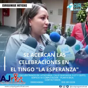 #NoticiaLocal La presidenta del GAD Parroquial de El Tingo La Esperanza, Arelis Villasis, anunció las celebraciones por los 164 años de vida de la parroquia, con actividades deportivas religiosas, culturales y artísticas del 2 al 10 de agosto. Invitó a la ciudadanía a participar y destacó la necesidad de intervenir la vía E30. Le recordamos que puede seguir a través de #CuriquingueTv en #ATVCABLE #canal83 #Latacunga #Pujilí #Saquisilí #CBVisión #canal79 #Salcedo #Ambato #TVPlus #canal48 #LaManá #Valencia #Quevedo a las 07H00. ¡Gracias por sintonizarnos! #CuriquingueTv #UnaNuevaFormaDeHacerTelevisión www.curiquinguetv.com
