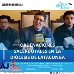 #NoticiaLocal El 8 de septiembre, en la Diócesis de Latacunga, se ordenarán un sacerdote y dos diáconos. Mauricio Pastuña será ordenado sacerdote, mientras que Patricio Vaca e Iván Guanoluisa serán ordenados diáconos. La ceremonia se llevará a cabo en el marco de la celebración de la Natividad de la Virgen María.