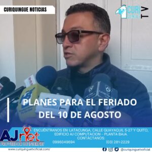 #NoticiaLocal El director de turismo del GAD de Latacunga invitó a la ciudadanía a participar de las diversas caminatas y eventos que se realizarán en la ciudad con motivo del feriado del 10 de agosto. Le recordamos que puede seguir a través de #CuriquingueTv en #ATVCABLE #canal83 #Latacunga #Pujilí #Saquisilí #CBVisión #canal79 #Salcedo #Ambato #TVPlus #canal48 #LaManá #Valencia #Quevedo a las 07H00. ¡Gracias por sintonizarnos! #CuriquingueTv #UnaNuevaFormaDeHacerTelevisión www.curiquinguetv.com