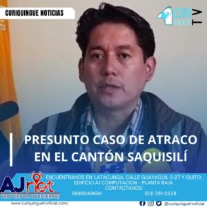 #NoticiaCantonal El Jefe Político del Cantón Saquisilí dio a conocer un presunto caso de atraco a un camión que provenía del Cantón La Maná. Según la información proporcionada, el incidente habría ocurrido en circunstancias que aún están siendo investigadas. Las autoridades están trabajando para esclarecer los hechos y determinar las responsabilidades correspondientes. Se espera que se brinden más detalles sobre el caso en los próximos días. Le recordamos que puede seguir a través de #CuriquingueTv en #ATVCABLE #canal83 #Latacunga #Pujilí #Saquisilí #CBVisión #canal79 #Salcedo #Ambato #TVPlus #canal48 #LaManá #Valencia #Quevedo a las 07H00. ¡Gracias por sintonizarnos! #CuriquingueTv #UnaNuevaFormaDeHacerTelevisión www.curiquinguetv.com