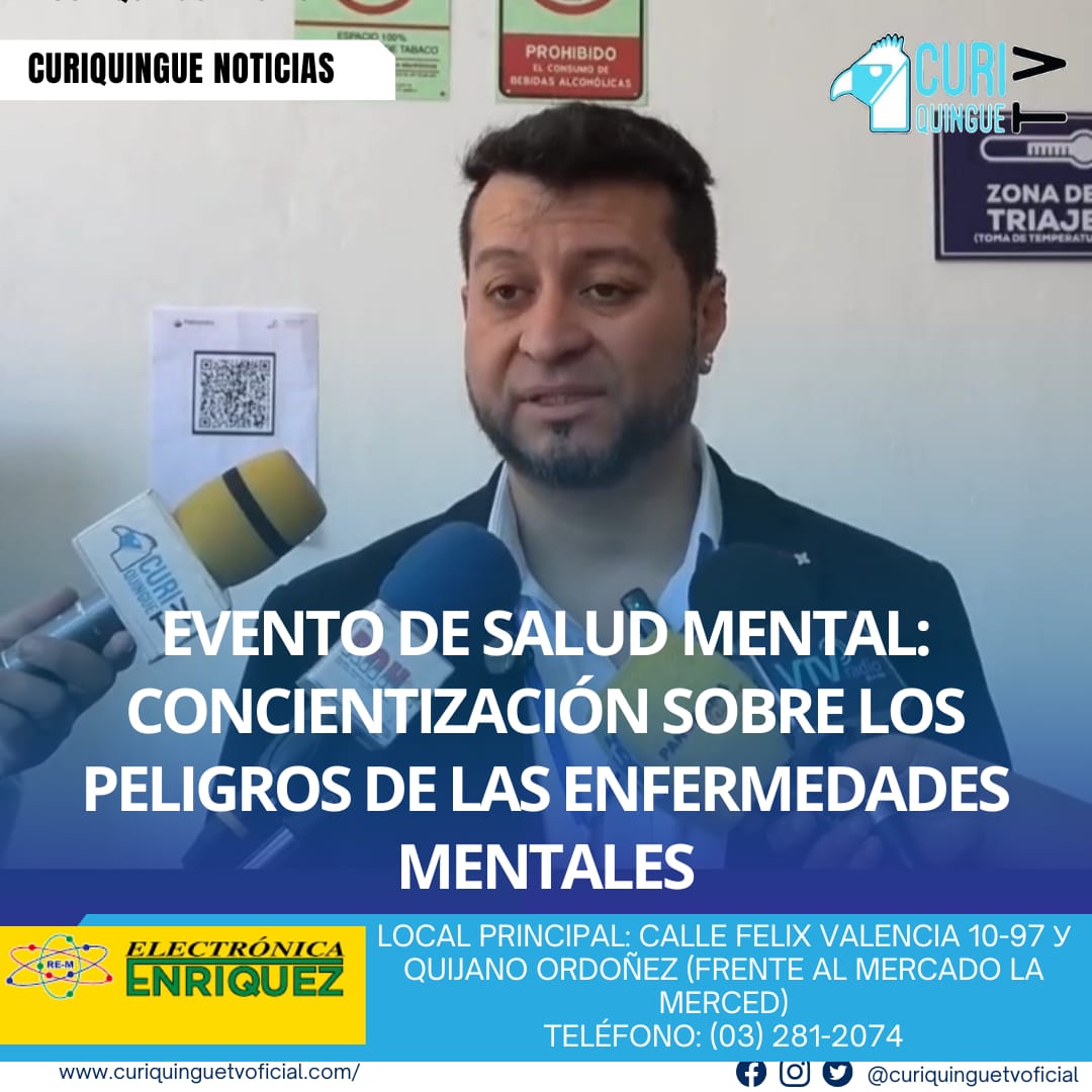 #NoticiaLocales Se realizó un evento de salud mental en el que varios profesionales de la salud expusieron sobre los peligros de las enfermedades mentales. El objetivo del evento fue concienciar a la población sobre la importancia de la salud mental y los riesgos asociados con las enfermedades mentales. Los expertos compartieron información valiosa sobre cómo prevenir y tratar estas condiciones. Le recordamos que puede seguir a través de #CuriquingueTv en #ATVCABLE #canal83 #Latacunga #Pujilí #Saquisilí #CBVisión #canal79 #Salcedo #Ambato #TVPlus #canal48 #LaManá #Valencia #Quevedo a las 07H00. ¡Gracias por sintonizarnos! #CuriquingueTv #UnaNuevaFormaDeHacerTelevisión www.curiquinguetv.com