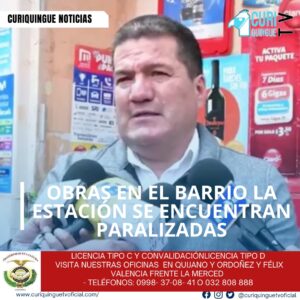 El presidente del Comité Pro Mejoras del barrio La Estación informó que la obra del Bulevar del barrio se encuentra paralizada. Esta es una de las obras incumplidas por la Municipalidad de Latacunga, lo que ha generado preocupación entre los residentes del sector. La comunidad espera que se tomen medidas para reactivar la obra y cumplir con los compromisos adquiridos.