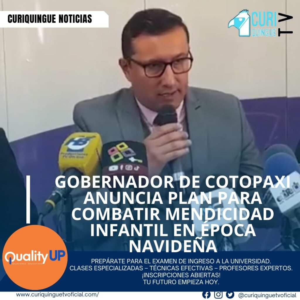 El gobernador de Cotopaxi, Nelson Sánchez Figueroa, ha anunciado que varias instituciones públicas aplicarán un plan para contrarrestar la mendicidad infantil en la provincia durante la época navideña. Esta iniciativa se enmarca en el programa nacional "Dar Derechos con Dignidad", que busca proteger a los niños y niñas de la explotación y el abuso.
