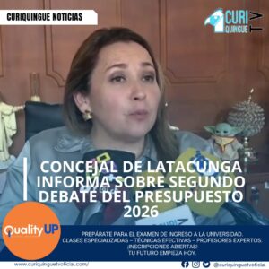 La concejal de Latacunga, María Esther Veloz, ha informado sobre el segundo debate para la aprobación del presupuesto 2026. Según la concejal, el debate se centrará en discutir y aprobar el presupuesto para el próximo año, que busca impulsar el desarrollo de la ciudad y mejorar la calidad de vida de los ciudadanos.