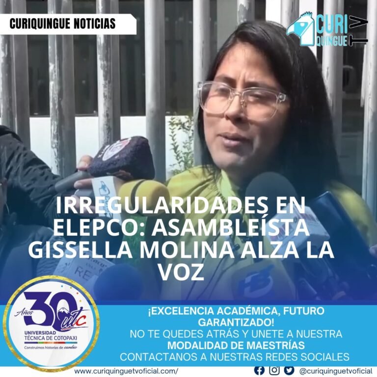 La asambleísta Gissella Molina ha denunciado irregularidades en la Empresa Eléctrica Cotopaxi (ELEPCO), cuestionando la actuación de las autoridades. Molina, quien ha sido una defensora del medio ambiente y los derechos de los animales, ha expresado su preocupación por la transparencia en la gestión de la empresa.
