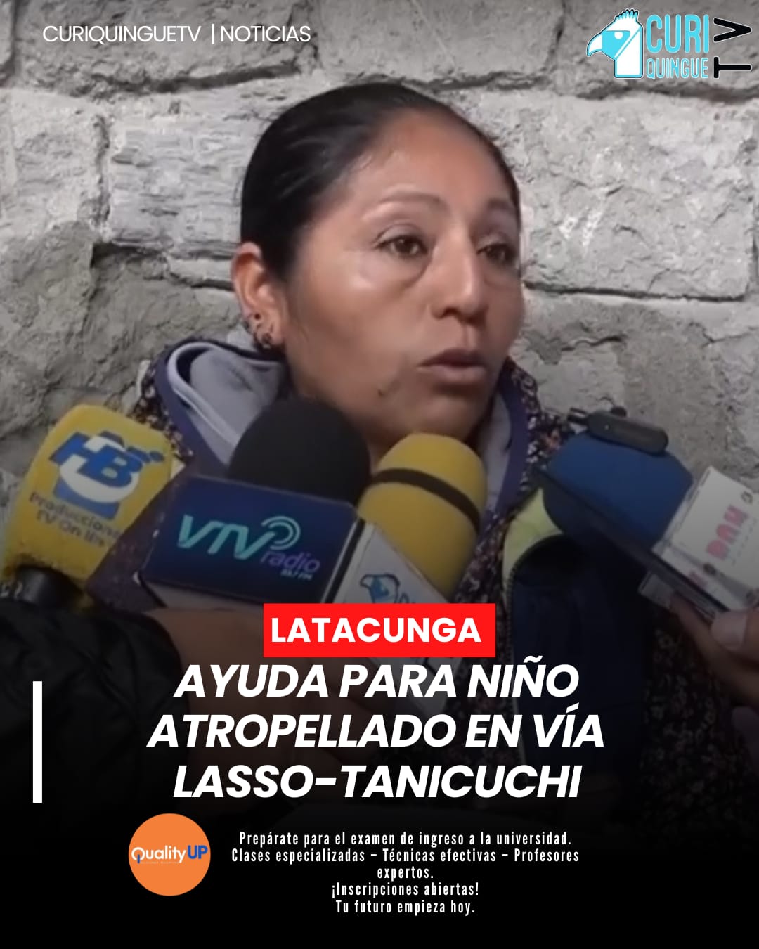 n niño quedó gravemente herido luego de ser atropellado en la vía Lasso–Tanicuchí.
