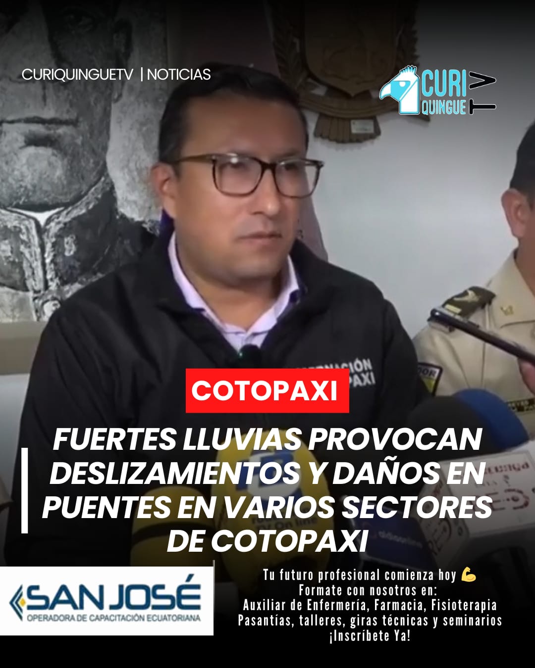 El gobernador de Cotopaxi, Fernando Suárez Benítez, informó que el fuerte invierno ha provocado deslizamientos de tierra y daños en varios puentes en distintos cantones.