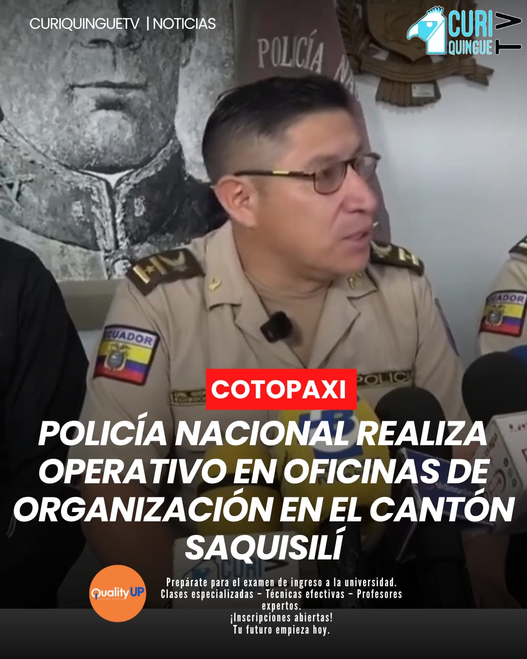 La Policía Nacional del Ecuador realizó un operativo en las oficinas de la organización Jatarishun, en el cantón Saquisilí, donde se rescató a una persona que presuntamente se encontraba retenida.