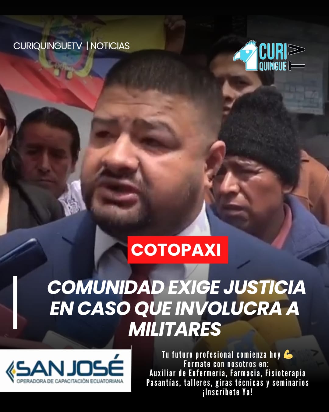 Habitantes de la comuna Taxoloma, parroquia Mulalillo, se concentraron en los exteriores de la Fiscalía para exigir justicia tras la muerte de un presunto delincuente en un operativo.