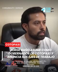 Este jueves fue presentado oficialmente Jorge Baño como nuevo gobernador de Cotopaxi, quien dio a conocer su plan de trabajo enfocado en fortalecer la seguridad ciudadana y mejorar la vialidad. 🚔🛣️
