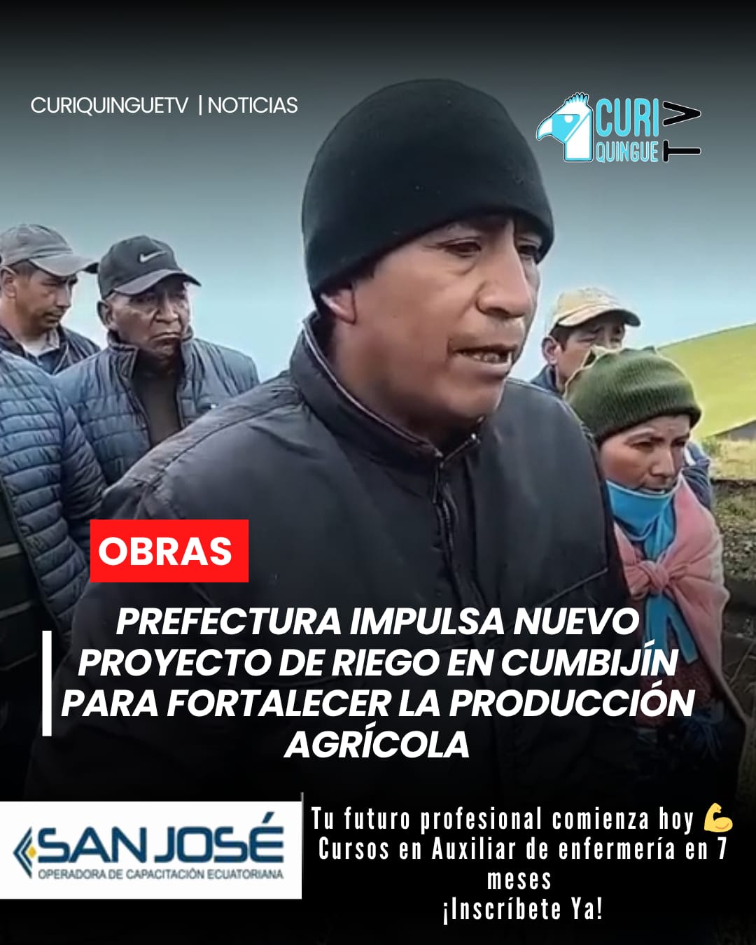 La Prefectura de Cotopaxi continúa ejecutando proyectos clave para el desarrollo del sector agrícola. En esta ocasión, se anunció la implementación de un nuevo sistema de riego en la parroquia Cumbijín, con el objetivo de asegurar el acceso al agua y mejorar la productividad de los cultivos en la zona.