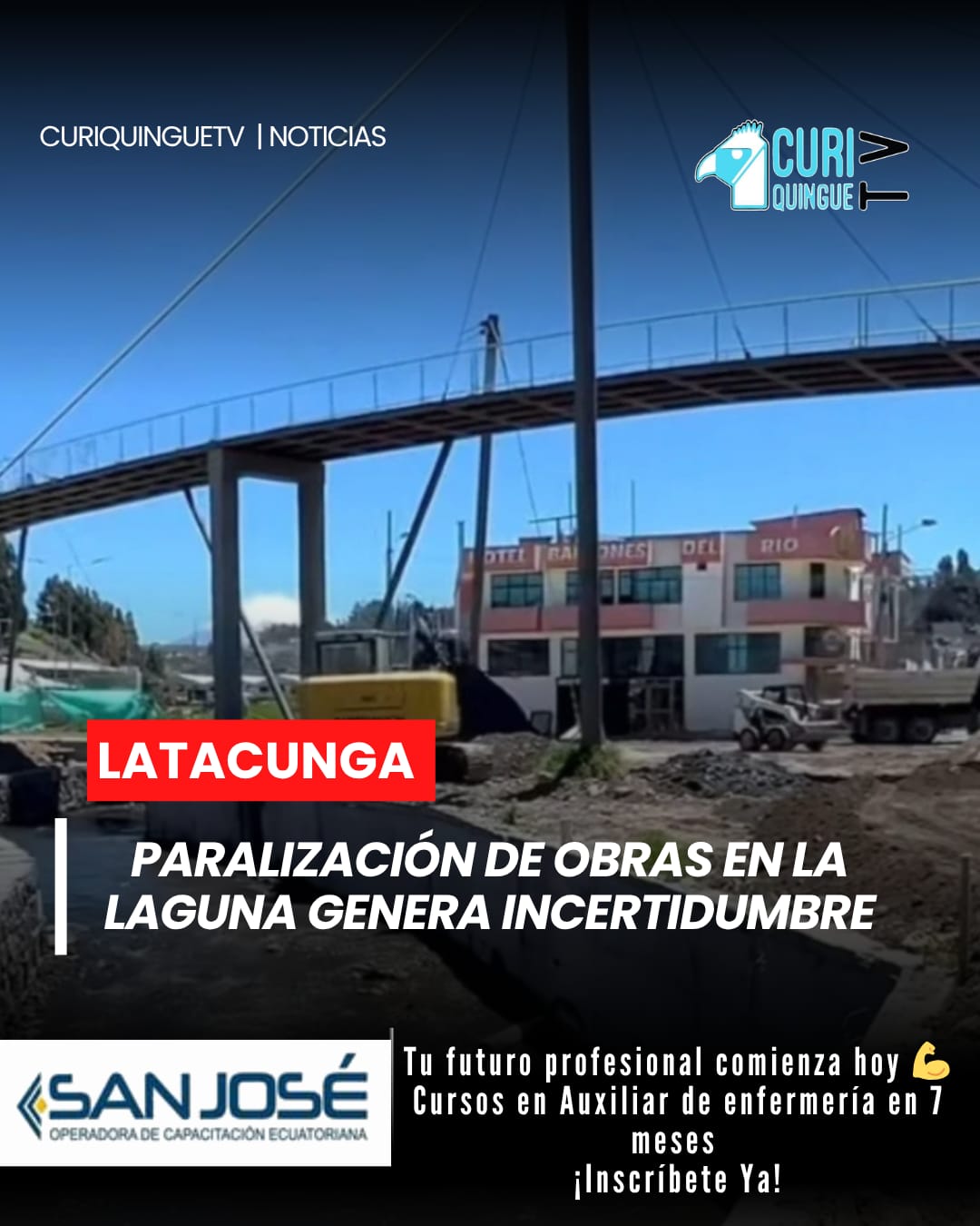 El concejal de Latacunga, Cristian Molina, dio a conocer detalles sobre la paralización de los trabajos en el parque lineal del barrio La Laguna.