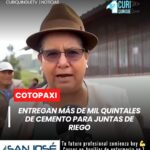 👨‍🌾 En esta ocasión se realizó la entrega de 824 quintales de cemento para la Junta de Regantes del barrio Bellavista y 337 quintales para la Junta de Riego del barrio Santo Domingo de Papahurco, materiales que servirán para fortalecer obras de infraestructura hídrica y apoyo al trabajo campesino.