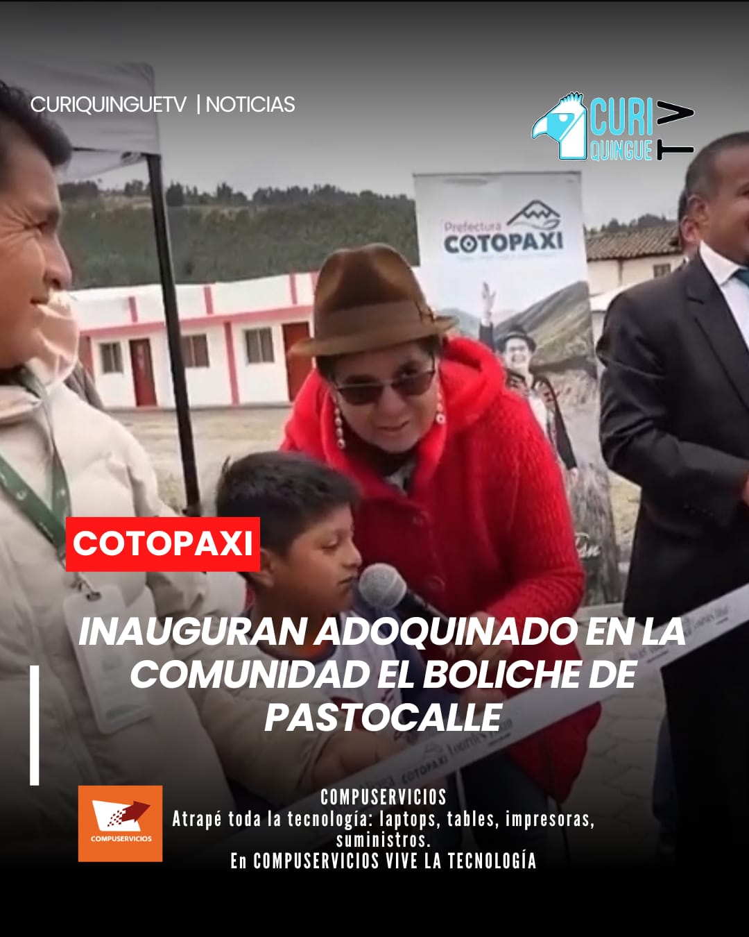 Las autoridades del Gobierno Provincial de Cotopaxi inauguraron el adoquinado en la comunidad jurídica de El Boliche, parroquia Pastocalle, una obra esperada por varios años por sus habitantes.